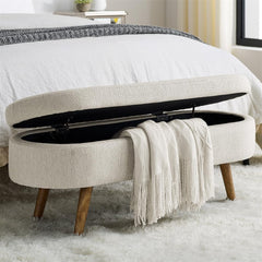 Linen Storage Bench with Flip Top, Safety Hinge, Beige(Beige)