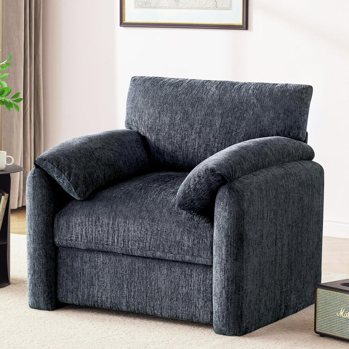 Chenille Upholstered Accent Chair, Modern Lounge Chair with Wide Seat, Beige(Blue,1 Pack)